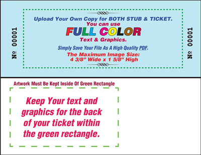 Raffle Tickets, Color - Custom Artwork STUB & TCKT, Two Sided